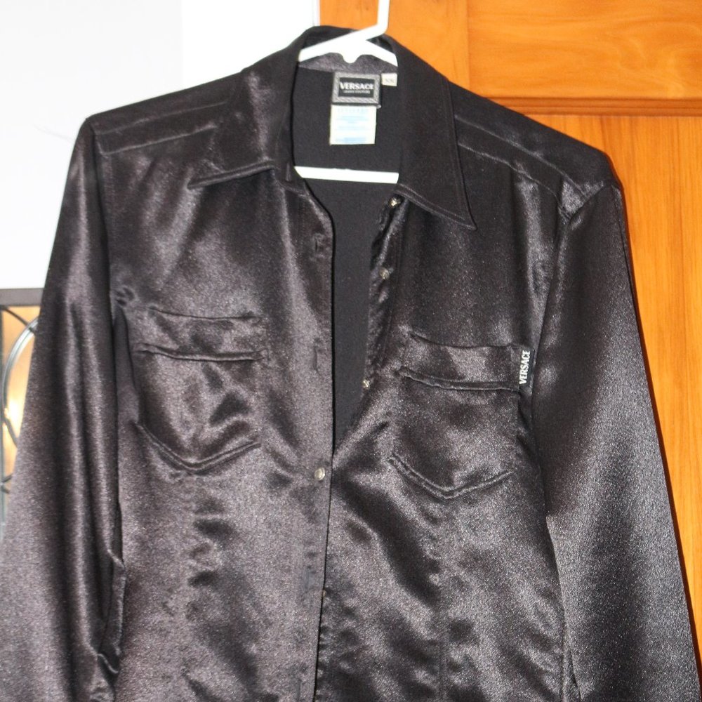 1990s Black Versace Blouse / XS